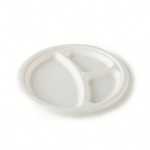 Conteneur alimentaire rond blanc en canne à sucre recyclé, biodégradable et compostable de haute qualité, assiette de 9 pouces - Product Image 3