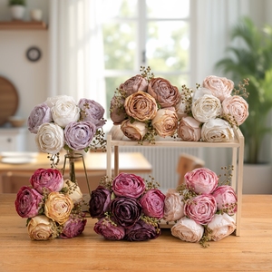 Bouquet di Rose fatte a mano effetto bruciato per la decorazione della casa della festa di nozze, autunno autunno fiori secchi Bouquet di Rose per la composizione floreale - Product Image 6