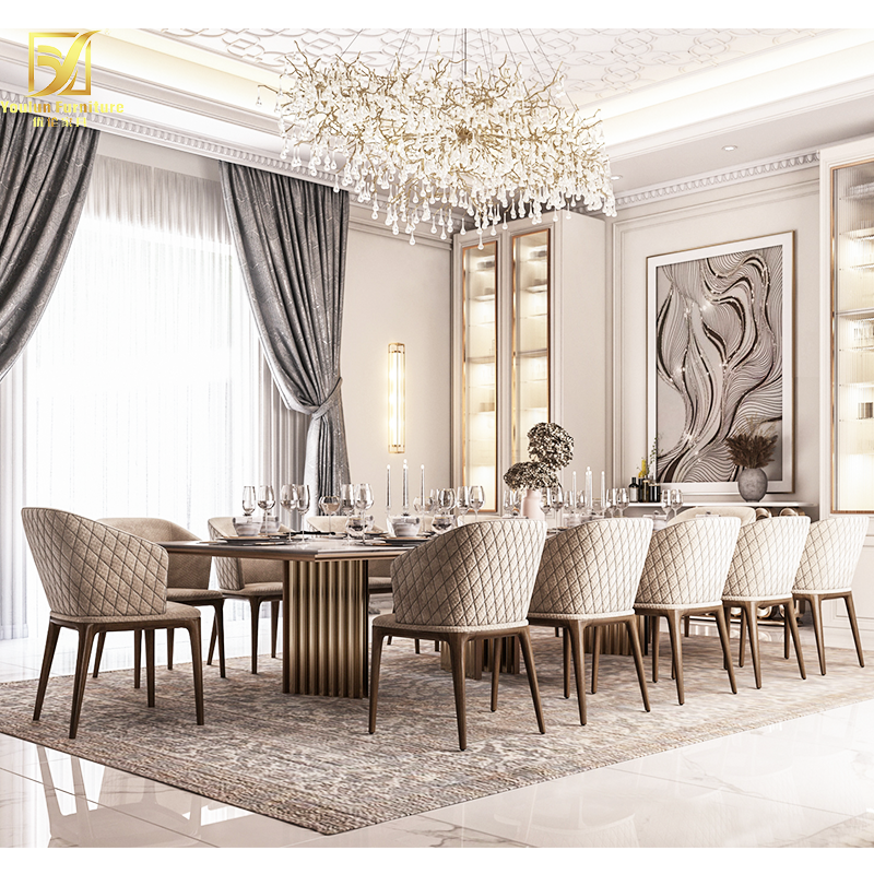 luxury modern meubels gold 12 chairs granite marble rectangle dining room table for 10 people