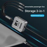 Nouveau câble de charge rapide USB Type-C rétractable 3-en-1 100W en TPE pour téléphones mobiles
