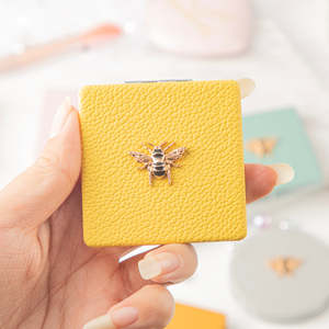 Bee Embellished Metal Silver Finish <b>Compact</b> <b>Mirror</b> Square Folding Double Sided Makeup Portable Pocket High Reflectivity - Product Image 3