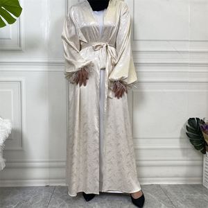1950 # Pena Cuff Print Cetim Oriente Médio Robe Abaya Mulheres Muçulmanas Bolsos <span class=keywords><strong>Cardigan</strong></span> - Product Image 4