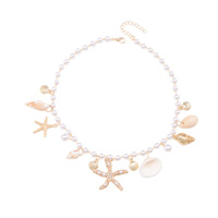 Collier Bohème d'Été avec Coquillages, Perles d'Imitation, Pendentif Étoile de Mer et Conque pour Femme, Bijou de Fête