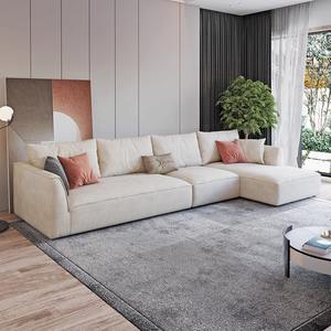 Canapé d'angle en tissu en forme de L de style crème moderne adapté au salon de l'appartement - Product Image 2