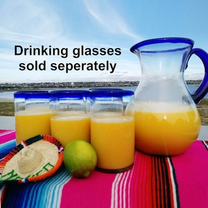 Samyo tay thổi drinkware Mexico Cobalt Blue rim nước trái cây bình thủy tinh bình và uống kính bộ - Product Image 2