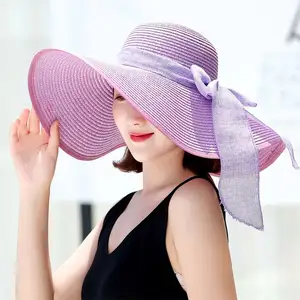 Esrt-069 plaj kapaklar Panama geniş Brim bebek şapka kadınlar için yaz güneşlik çin hasır şapka şerit özel Upf 50