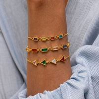 Bracelet Vintage en Acier Inoxydable avec Zircons Colorés pour Femme, Plaqué Or, Chaîne Géométrique Triangulaire, Bijoux Tendance, Vente en Gros TGSL5749