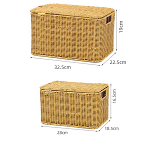 <span class=keywords><strong>Panier</strong></span> de rangement rectangulaire multifonctionnel en plastique tressé, <span class=keywords><strong>grand</strong></span> <span class=keywords><strong>volume</strong></span>, pour vêtements, collations, <span class=keywords><strong>linge</strong></span>, avec couvercle - Product Image 4
