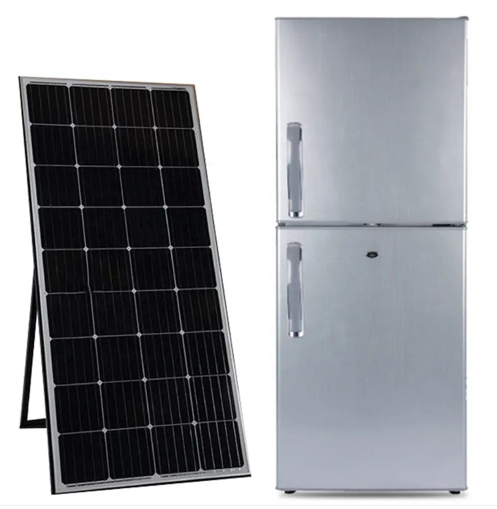 12V/220V AC/DC adapter 198L fridges double door grid off silver top freezer solar system kit solar refrigerators