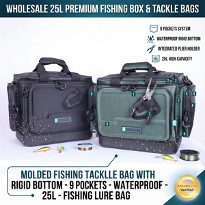 Sac de pêche 25L avec 9 poches, base rigide moulée, tissu hexagonal imperméable pour le rangement des leurres de pêche - Product Image 3
