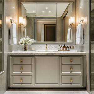 Meubles de salle de bain modernes avec miroir LED, ensemble de meubles suspendus en PVC imperméable, vente en gros d'usine avec accessoire de miroir et de placard - Product Image 6