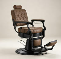 Chaise de salon de coiffure de qualité supérieure, style rétro, en cuir marron, avec accoudoirs et repose-pieds réglables, ornée de points diamantés