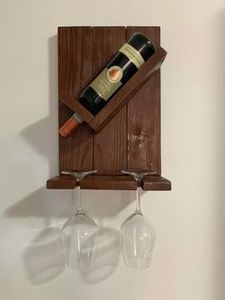 Mộc mạc bằng gỗ treo tường Giá rượu chai và người giữ thủy tinh Caddy trang trí nội thất bằng gỗ lưu trữ chai tàu sân bay - Product Image 3