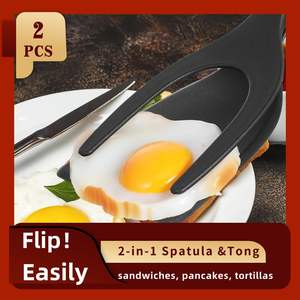 Pinzas para espátula 2 en 1 de grado alimenticio, pinzas para espátula con aleta de huevo, pinzas para espátula para cocina casera, herramienta de cocina - Product Image 4