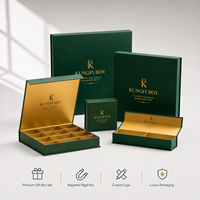 Maßgefertigte Premium Grüne Starre Magnetische 4 6 8 12 16 24 Schokoladenbox mit Goldeneinteilungen für Süßigkeiten, Trüffel, Dessert-Sets Verpackung