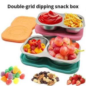 Wholesale Reusable Double <b>Compartment</b> Salad Dressing Containers Stainless Steel <b>Lunch</b> <b>Box</b> Snack <b>with</b> Lid - Product Image 2