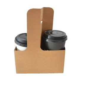 Takeaway 2 4 pack carrier kraft papelão copo titular 12 oz café ou garrafa de refrigerante portador de papel para transporte seguro e fácil
