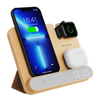 Stasiun Pengisi Daya Nirkabel Cepat Kayu dengan Jam LED Digital Pengisi Daya Nirkabel Kayu untuk Jam Tangan Pintar dan Ponsel 12/13/14/15/16/17