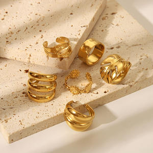 <span class=keywords><strong>Bagues</strong></span> Minimalistes en Acier Inoxydable <span class=keywords><strong>Plaqué</strong></span> <span class=keywords><strong>Or</strong></span> 18K pour Femme, <span class=keywords><strong>Bagues</strong></span> Creuses Ovales Irrégulières Tendance - Product Image 2