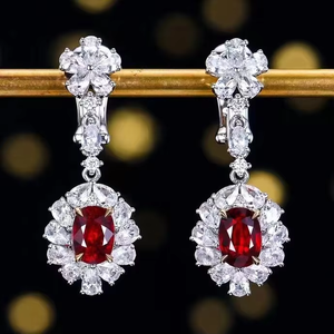 Pendientes Colgantes de Joyería Fina SGARIT con Gema de 1.5CT, Rubí Natural sin Calentar Color Sangre de Pichón, Oro Blanco de 18K, Pendientes de Gota Vintage para Mujer - Product Image 2