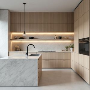 Cbmmart thanh lịch gỗ sồi trắng MDF gỗ ván ép carcase lắp ráp tủ bếp với đảo thanh lịch vượt thời gian - Product Image 3