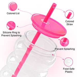 Vaso de Plástico Acrílico Transparente de 16oz con Logotipo Personalizado, Tipo Libby, con Tapa Colorida y Pajita para Beber Directamente, Reutilizable - Product Image 3