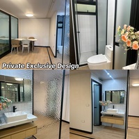Maison modulaire préfabriquée en forme de L sur mesure OEM, entièrement vitrée, en acier, étanche, avec terrasse, pour hôtel, villa, projet de complexe hôtelier