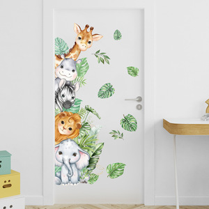 Autocollants décoratifs muraux et <span class=keywords><strong>de</strong></span> <span class=keywords><strong>porte</strong></span> à thème animaux <span class=keywords><strong>de</strong></span> la jungle <span class=keywords><strong>de</strong></span> dessin animé (Girafe, Lion, Éléphant) <span class=keywords><strong>pour</strong></span> la décoration <span class=keywords><strong>de</strong></span> fond <span class=keywords><strong>de</strong></span> maison - Product Image 2