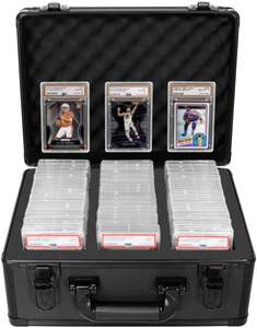 Étui pour cartes classées - Boîte de rangement pour cartes classées en aluminium compatible avec 100 plaques de cartes, l'étui pour cartes de sport convient aux PSA, CSG, - Product Image 2