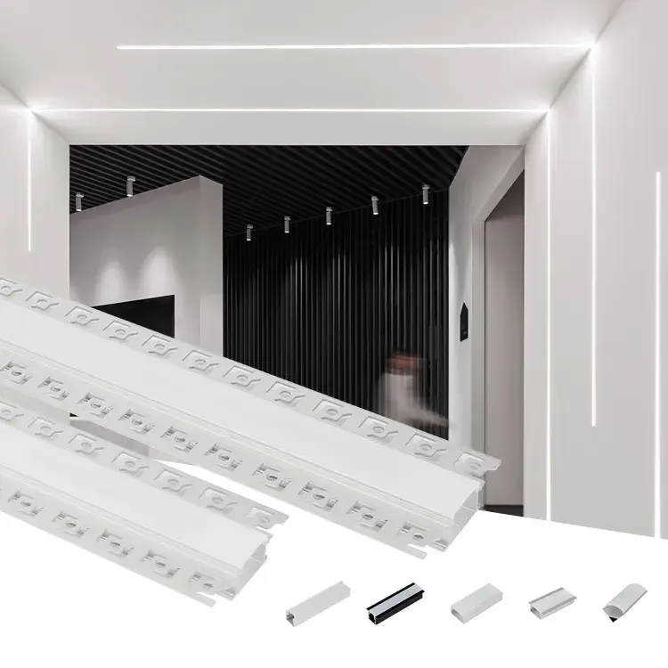 Intonaco nel sistema di canali LED Trimless per strisce LED profilo in alluminio cartongesso coperture bianche alloggiamento da incasso estrusione di binari