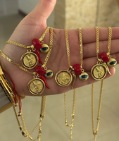 Kalung Mata Biru Religius Katolik Berlapis Emas, Kalung Liontin Jose, Kalung Rantai Bola, Kalung Cabai Enamel