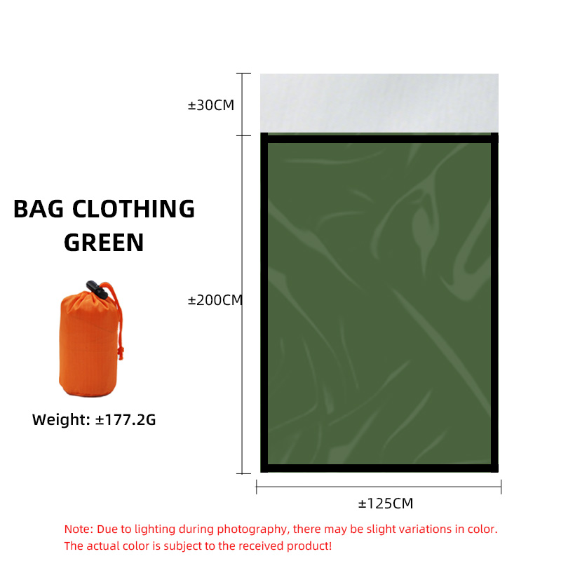 Sac de couchage vert, sac de rangement avec cordon de serrage, emballage sans sifflet