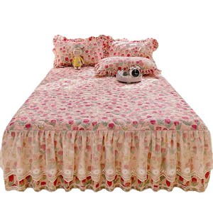 Jupe de <span class=keywords><strong>lit</strong></span> 100 % coton à imprimé floral, style princesse, avec dentelle, ensemble trois pièces pour filles, épaissi, <span class=keywords><strong>matelassé</strong></span>, antidérapant, style ajusté - Product Image 5