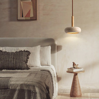 Lustre de salle à manger en pierre de grotte jaune en bois massif, tête de lit ronde en forme de soucoupe volante à LED pour chambre à coucher, lampes de style Wabi-Sabi