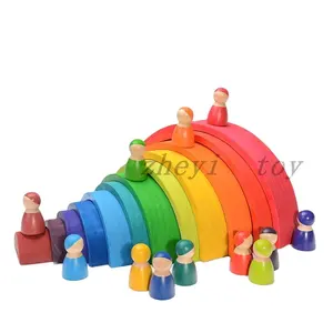 Piezas de juguetes de arcoíris para niños y niñas, juguetes educativos de madera, venta al por mayor, montessori