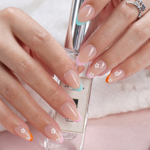 Nouvelles Faux <span class=keywords><strong>Ongles</strong></span> à Presser 24 pièces en Gros, French Coloré à Motifs Floraux, Acrylique de Haute Qualité, Couverture Complète, Forme Amande - Product Image 2