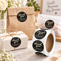 Autocollant personnalisé rond en papier, étanche, de qualité alimentaire, avec logo, adhésif, « Merci », impression dorée sur étiquette transparente en rouleau pour petites entreprises