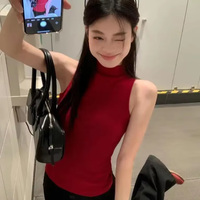 Nouveau style – Gilet d'été sexy rouge sans manches, respirant, décontracté, doux et épicé, à col semi-montant, idéal comme sous-vêtement.