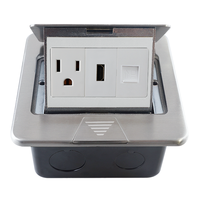 Prise de sol escamotable en acier inoxydable avec prises RJ45 US, auto-mise à la terre, 15A, 2 prises et 2 ports USB pour usage résidentiel