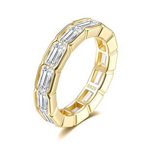 S925 Sterling <b>Silver</b> Baguette Moissanite Full <b>Eternity</b> Band 18K Gold Plated Luxury Couple Engagement Stackable <b>Ring</b> - Product Image 1