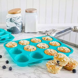 Ensemble de 3 moules à cupcakes antiadhésifs de 24 cavités, 12 moules à muffins, 12 moules à brownies en silicone pour la cuisson des gâteaux - Product Image 3