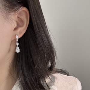 S925 Pure Silver Dangle <b>Earrings</b> Luxurious <b>Moon</b> God's Tears with Long Water Drop Diamond High Grade Sensory Connection Pear - Product Image 2