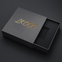 Boîte cadeau magnétique personnalisée en charbon de bois avec insert en mousse et inscription dorée pour montre et petits articles de vente au détail