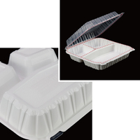 Conteneur alimentaire jetable en matériaux recyclés PP certifié casher 10x10 pouces Boîte à lunch blanche à clapet 3 compartiments Micro-ondes