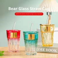 Gobelet en verre scellé anti-fuite de style nordique, design moderne et simple, avec paille pour le bureau et la maison