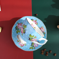Meilleur prix, ensemble de tasses à café et soucoupes en porcelaine bleu luxe personnalisé pour cadeau de mariage, vaisselle en céramique de qualité supérieure