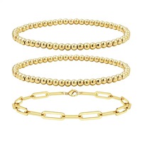 Ensemble de bracelets à perles en acier inoxydable plaqué PVD, résistant à la corrosion, imperméable et durable, chaîne en acier inoxydable plaqué or 18 carats, perles dorées superposées