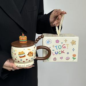 Mug en céramique au design créatif de dessin animé, avec couvercle et cuillère, personnalisé pour les étudiants, retour à l'école, usage au bureau - Product Image 6