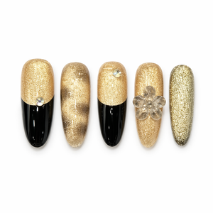Faux ongles à presser dorés scintillants en ABS, extensions d'ongles artificiels, forme amande carrée, style aléatoire pour salon et soirées - Product Image 1