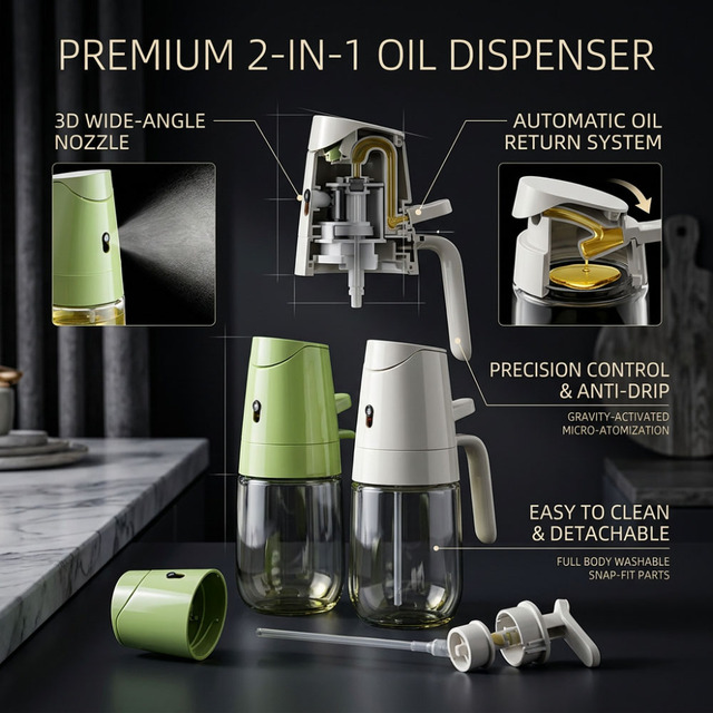 2 in 1 Kitchen Cooking Tool Silicone Ceramic Oil Mister Glass Spray Oil Control Container Vinegar Dispenser Olive Oil Sprayer